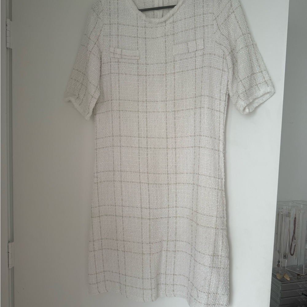 Elegant White Plaid Dress